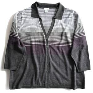 Dark Academia Collared Cardigan Plus 4X Striped Classic Prep VTG 90s Geek Button